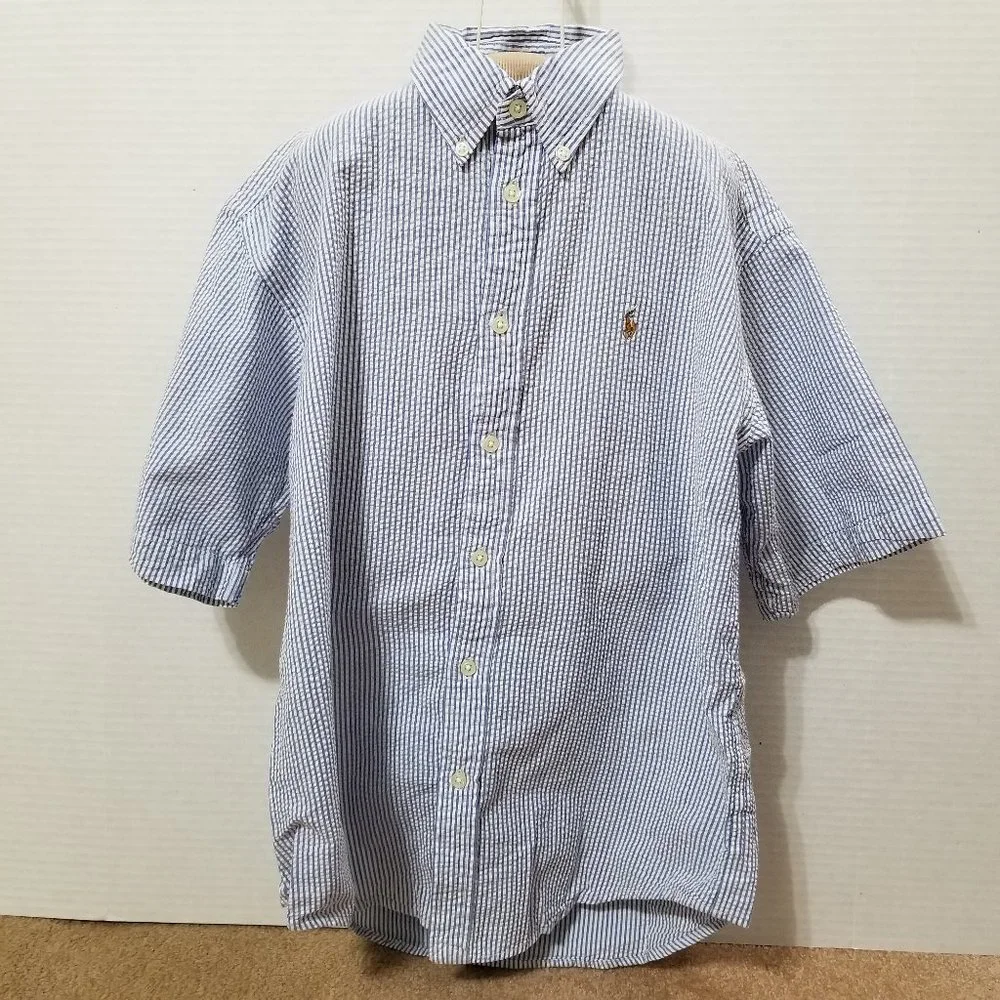 Ralph Lauren shirt Large 16/18 seersucker striped button down polo preppy cotton